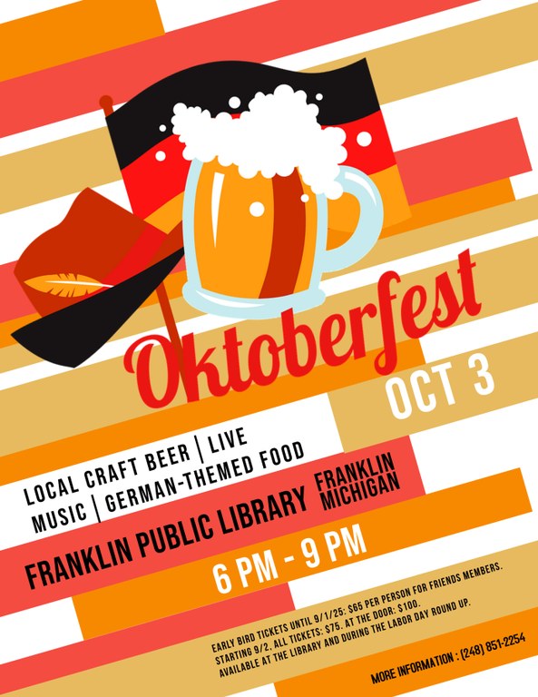 Mug of beer, German hat, orange, beige, black anf white stripes, text "Oktoberfest"