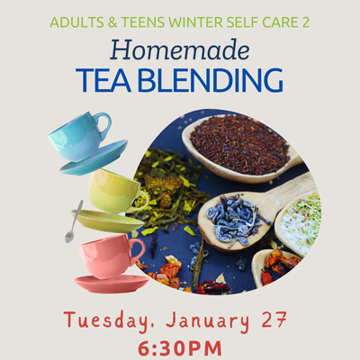 Colored tea cups and tea leaves