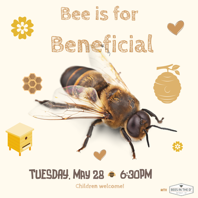 Bee with bee-related images and text