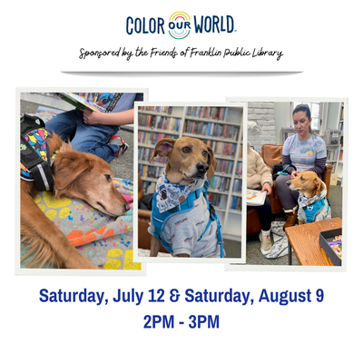 Children reading to dogs in library