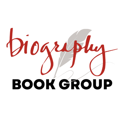 Logo of Biography Book Group with a grey feather
