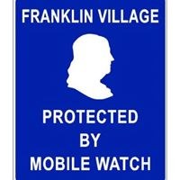 Franklin Mobile Watch White logo (Benjamin Franklin) on blue background