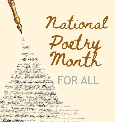Ink pen and callyfgraphy, text "national poetry month for all"