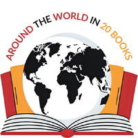 Black and white rund map with red and orange books